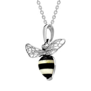 00185334 Sterling Silver Whitby Jet Amber Winged Bee Necklace, P3341.