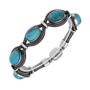 Sterling Silver Turquoise Foxtail Five Stone Oval Bracelet. B977.