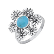 Sterling Silver Turquoise Marcasite 6 Flower Petal Ring R815