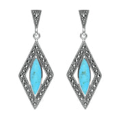 Sterling Silver Turquoise Marcasite Diamond Shaped Earrings E1789