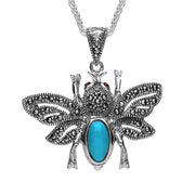 Silver Turquoise Marcasite Garnet Bee Pendant Necklace P2136
