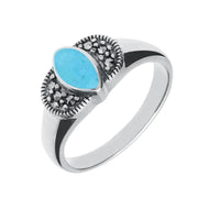 Sterling Silver Turquoise Marcasite Marquise Ring, R746.