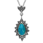 Silver Turquoise Marcasite Pear Drop Necklace P2121