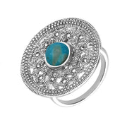 Sterling Silver Turquoise Marcasite Shield Ring R819