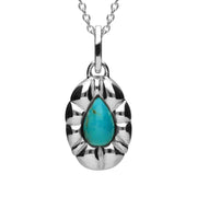Sterling Silver Turquoise Pear Shaped Beaded Edge Necklace, P2100.