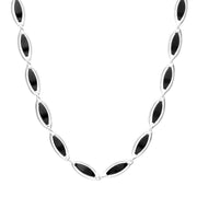 Sterling Silver Whitby Jet 23 Stone Open Edged Necklace N977