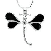 Silver Whitby Jet 4 Stone Dragonfly Necklace P1473