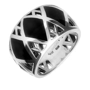 Sterling Silver Whitby Jet Curved Geometric Ring R905