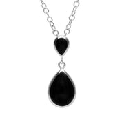 Sterling Silver Whitby Jet Double Pear Drop Necklace P2718