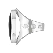 Silver Whitby Jet King's Coronation Hallmark Medium Oval Ring  R012 CFH