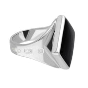 Silver Whitby Jet King's Coronation Hallmark Small Rhombus Ring R606 CFH