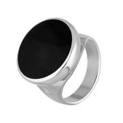 Silver Whitby Jet King's Coronation Hallmark Small Round Ring R609 CFH