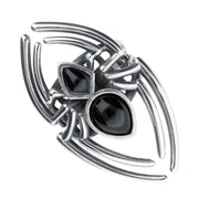 Sterling Silver Whitby Jet Gothic Large Spider Web Shank Ring. R943.
