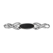 Sterling Silver Whitby Jet Heritage Long Oval Twisted Bar Brooch. M109.
