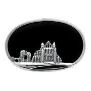 Sterling Silver Whitby Jet Gothic Oval Abbey Brooch. M182.