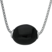 Sterling Silver Whitby Jet Heritage Oval Moving Bead Necklace. N853.