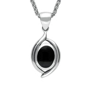 Sterling Silver Whitby Jet Heritage Oval Necklace. P1584.