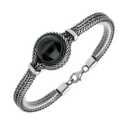 Sterling Silver Whitby Jet Foxtail Overlapping Round Bracelet. B735