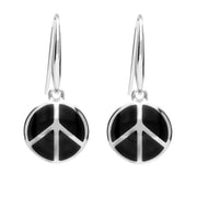 Sterling Silver Whitby Jet Eclipse Peace Symbol Hook Earrings. E2257.