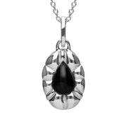Sterling Silver Whitby Jet Heritage Pear Shaped Beaded Edge Necklace, P2100.