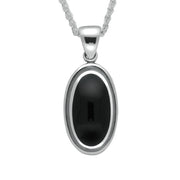 Sterling Silver Whitby Jet Heritage Ribbed Oval Necklace. P322.