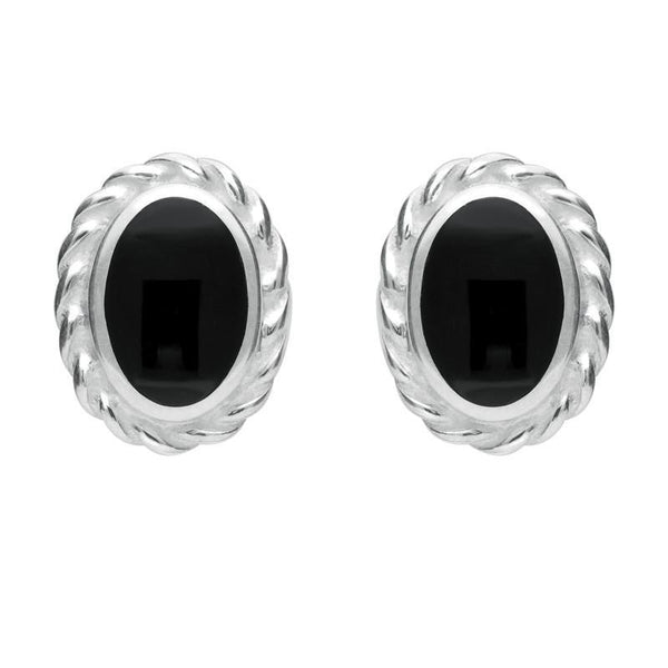 Silver Whitby Jet Rope Edge Oval Stud Earrings E289