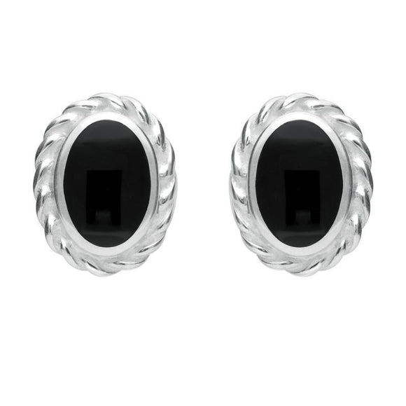 Silver Whitby Jet Rope Edge Oval Stud Earrings E289