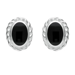 Silver Whitby Jet Rope Edge Oval Stud Earrings E289