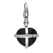 Sterling Silver Whitby Jet Small Cross Heart Charm G480