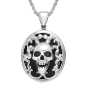 Sterling Silver Whitby Jet Small Oval Skull Necklace P2798