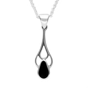 Sterling Silver Whitby Jet Pear Spoon Necklace. P162.