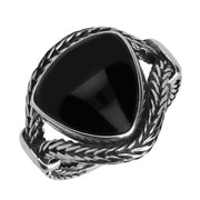 Silver Whitby Jet Triangle Split Shoulder Foxtail Ring front