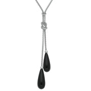 Sterling Silver Whitby Jet Two Stone Knot Drop Necklace N819