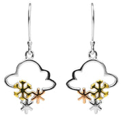 Silver Yellow and Rose Gold Cloud and Snowflake Hook Earrings E2368