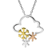 Silver Yellow and Rose Gold Cloud and Snowflakes Necklace. P3200C.