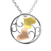 Silver Yellow and Rose Gold Heart and Vine Necklace. P3194C.