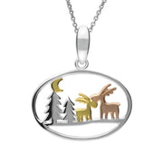 Silver Yellow and Rose Gold Reindeer and Trees Necklace. P3198C.