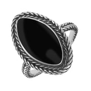 Sterling Silver Whitby Jet Foxtail Marquise Ring