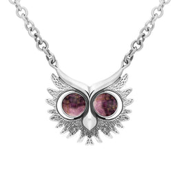 Sterling Silver Blue John Owls Face Necklace. N945.