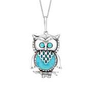 Sterling Silver Turquoise Large Owl On Branch Necklace P2323