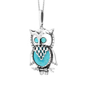 Sterling Silver Turquoise Large Owl On Branch Necklace P2323