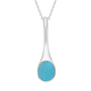 Sterling Silver Turquoise Oval Long Tapered Drop Necklace