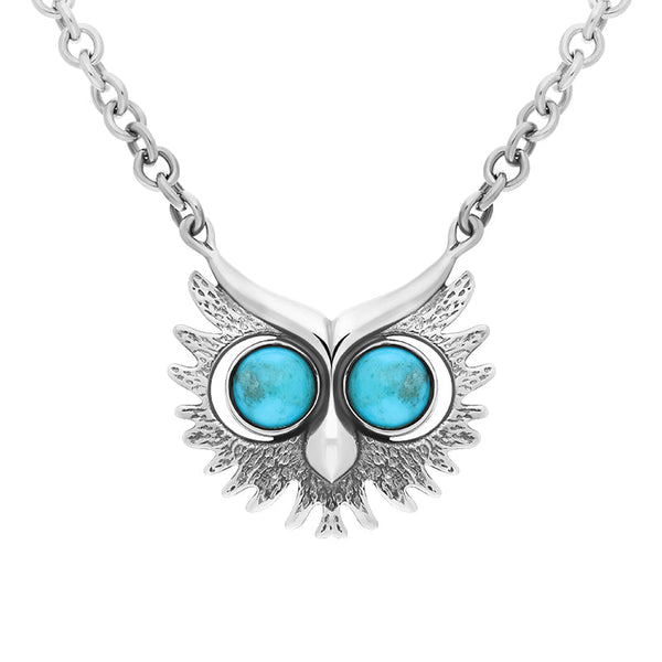Sterling Silver Turquoise Owls Face Necklace. N945.