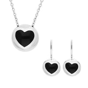 Sterling Silver Whitby Jet Heart Ball Two Piece Set S190