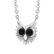 Sterling Silver Whitby Jet Owls Face Necklace. N945.