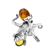 Sterling Silver Amber Octopus Ring R1213_3