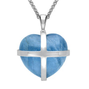 Sterling Silver Aquamarine Large Cross Heart Necklace, P1542.