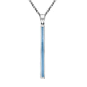 Sterling Silver Aquamarine Long Slim Oblong Necklace. P1472.