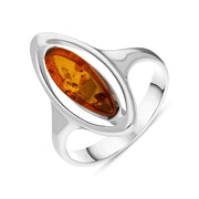 Sterling Silver Baltic Amber Open Marquise Ring. R989