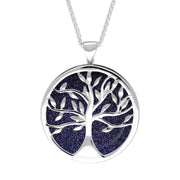 Sterling Silver Blue Goldstone Large Round Tree of Life Necklace, P3418.